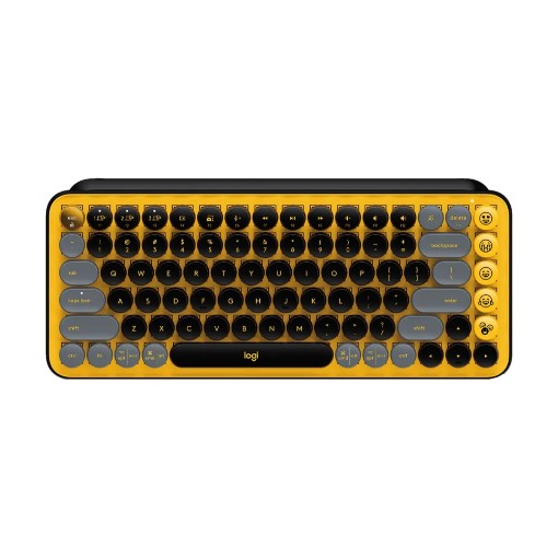 Picture of Logitech POP Keys wireless mechanical keyboard in black and yellow.