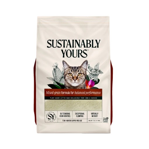 Изображение Sustainably Yours Твердый наполнитель для кошек, гранулы смешанных светлых оттенков.