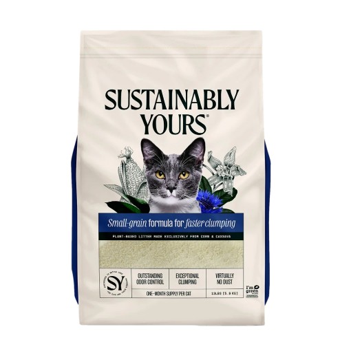 Изображение Sustainably Yours твердый песок для кошек Banda, маленькие гранулы светлого цвета.
