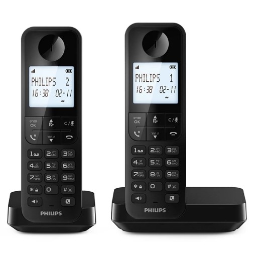 Изображение Беспроводной телефон Philips Dectphone D2702B/25 с 2 базовыми станциями черного цвета.