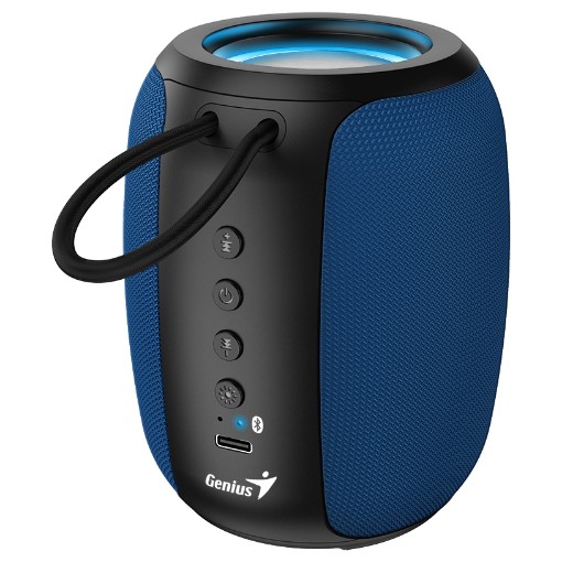 Picture of Portable speaker GENIUS SP-915BT in blue with RGB lighting.