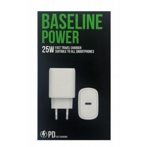 Изображение Зарядное устройство Baseline Power 25W PD быстрое для путешествий белого цвета.