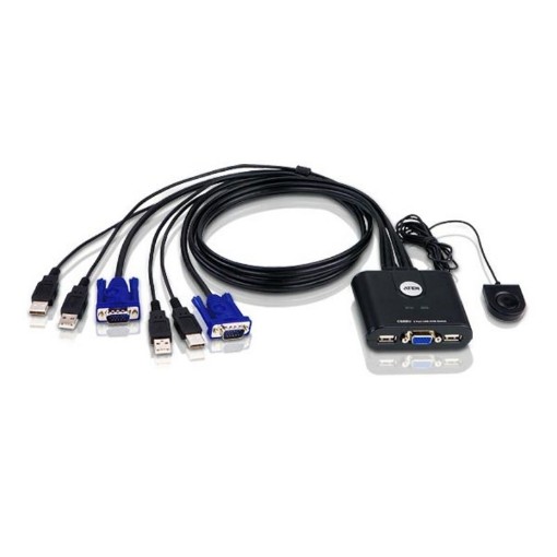 Изображение Коммутатор KVM ATEN с 2 портами USB VGA черного цвета.