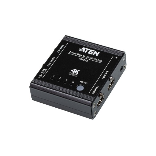 Изображение HDMI коммутатор ATEN VS381B с 3 входами True 4K черного цвета.