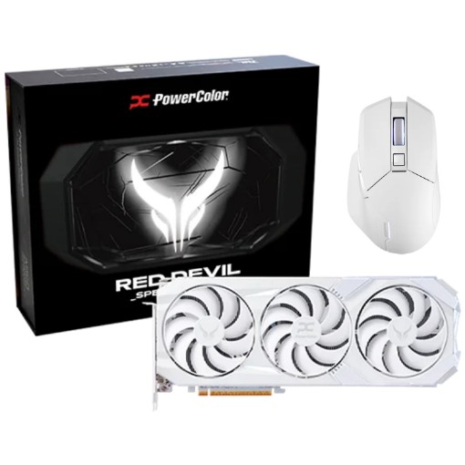 Изображение Набор - мышь ALPHYN AM10 + видеокарта PowerColor Red Devil Spectral White RX 9070 XT 16GB GDDR6 белого цвета.