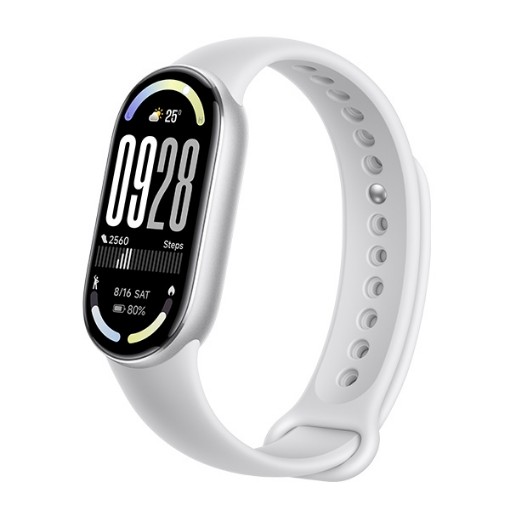 Изображение Умный фитнес-браслет 10 поколения модель Xiaomi Smart Band 10 серебристого цвета.