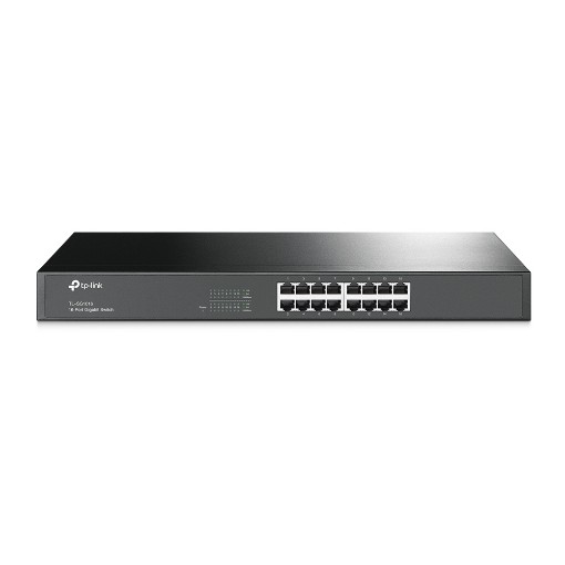 Изображение Коммутатор TP-Link TL-SG1016 на 16 портов гигабит для установки в стойку черного цвета.