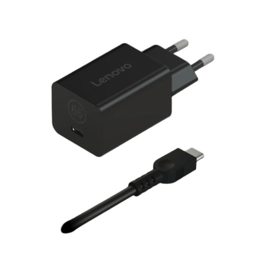 Picture of Lenovo 65W GaN Nano Power Adapter 40AWGN65EU in black.