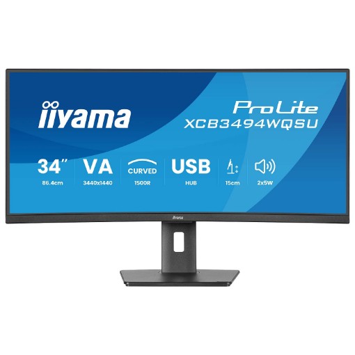 Изображение Изогнутый монитор IIYAMA ProLite XCB3494WQSU-B1 размером 34 дюйма черного цвета.