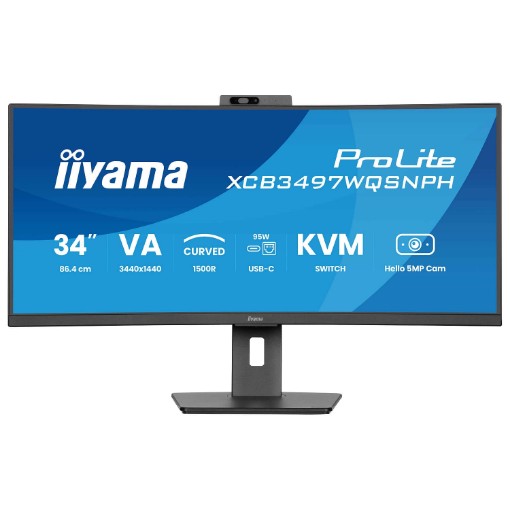 Picture of IIYAMA ProLite XCB3497WQSNPH-B1 34-inch curved computer monitor in black.