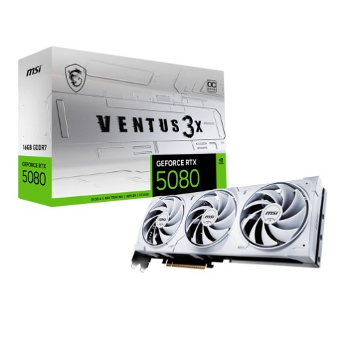 Изображение Видеокарта MSI RTX 5080 16G VENTUS 3X OC белого цвета.