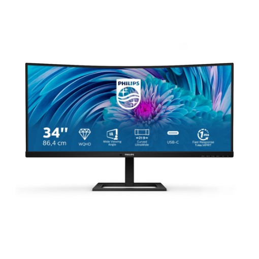 Изображение Монитор Philips E Line 346E2CUAE/00 размером 34 дюйма черного цвета.