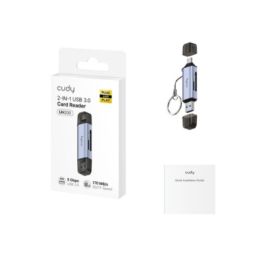 תמונה של מתאם CUDY UH200 2-IN-1 USB 3.0 בצבע אפור כסוף