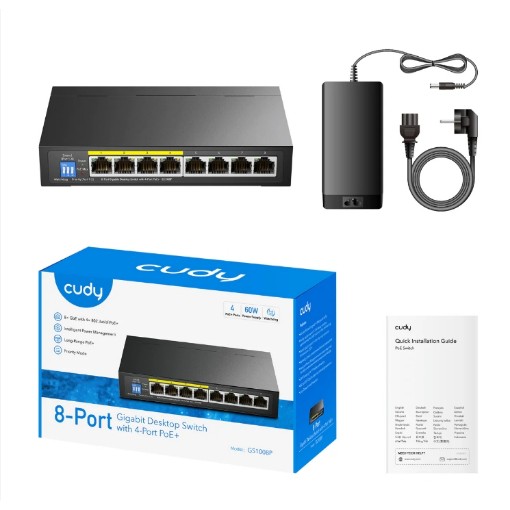 Изображение Неуправляемый PoE коммутатор Cudy GS1008P с 8 гигабитными портами (4 порта PoE+).