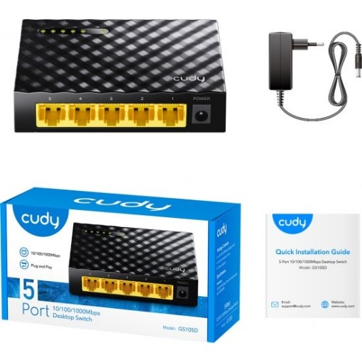 Изображение Настольный коммутатор Cudy GS105D с 5 портами на скорости гигабит.