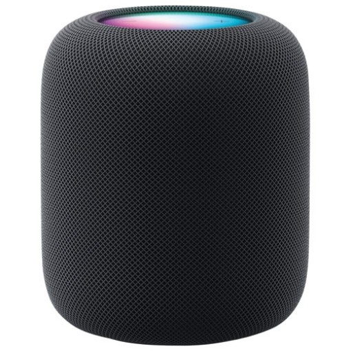 Picture of Apple HomePod smart speaker in Midnight color.