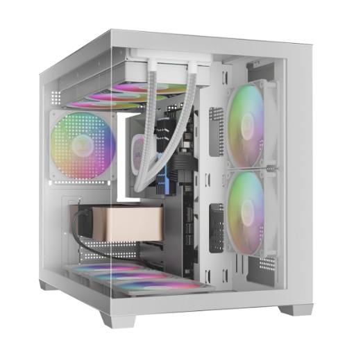 Picture of GAMDIAS AURA GC10M V2 ARGB computer case in white color.