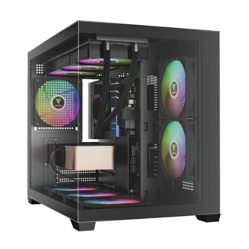 Picture of GAMDIAS AURA GC10M V2 ARGB computer case in black color.