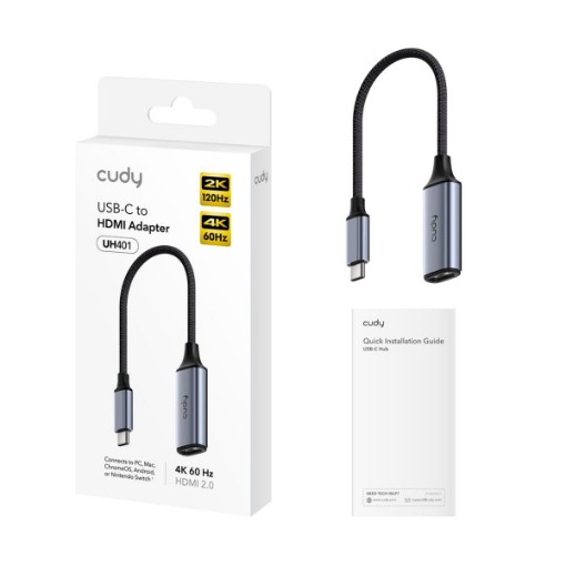 תמונה של מתאם USB-C ל-HDMI CUDY UH401 בצבע אפור-כסף