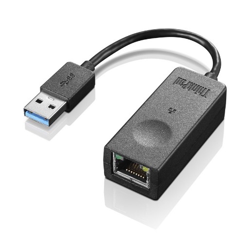 Изображение USB-распределитель Lenovo ThinkPad USB3.0 на Ethernet черного цвета.