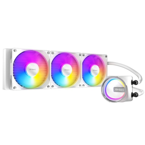 Picture of Antec Skeleton 360 ARGB liquid cooler for CPU in white color.