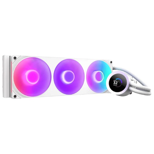 Изображение Жидкостное охлаждение для процессора NZXT Kraken Plus 360 RGB 360 мм белого цвета.