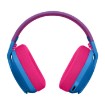 Picture of Logitech G435 Lightspeed wireless gaming headset in pink-blue color.