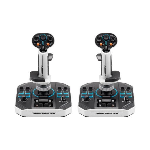 Изображение Джойстик Thrustmaster Sol-R 2 HOSAS Space Sim Duo в чёрном и белом цветах.