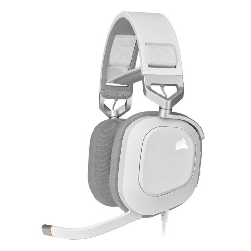 Picture of Corsair HS80 RGB USB gaming headphones in white.