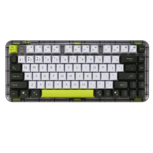 Изображение Беспроводная механическая клавиатура ASUS Jelly75 KD201 зелёного, белого и чёрного цвета.