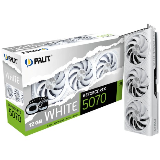 Изображение Видеокарта Palit GeForce RTX 5070 OC 12GB белого цвета.