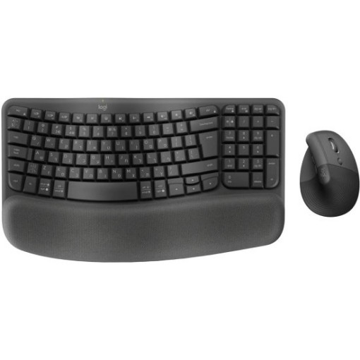 Изображение Беспроводной эргономичный набор клавиатуры и мыши Logitech Wave Keys + Lift цвета Графит.