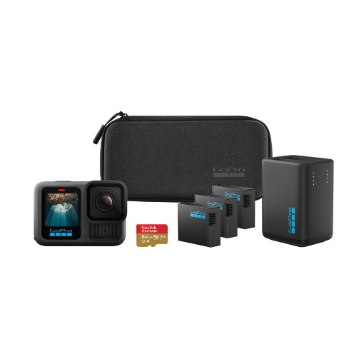 Picture of GoPro HERO13 Black camera with extended battery kit in black.
