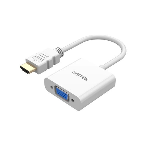 Picture of HDMI to VGA adapter UNITEK Y-6333C01 in white color.