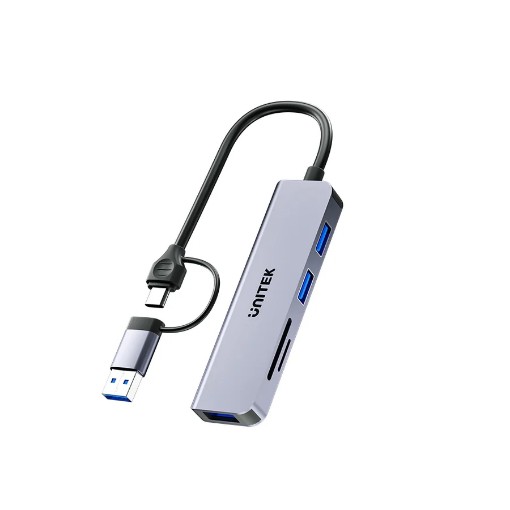 Picture of UNITEK H1320AGY01 USB-C splitter with built-in USB-A adapter.