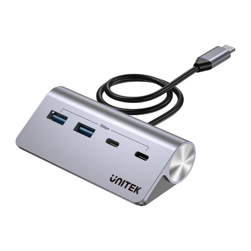 Picture of UNITEK USB-C Splitter H1337A 4-in-1 in Space Gray.