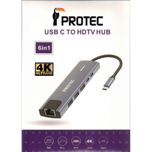 Picture of PROTEC DM286 - 6-in-1 multiport with network, display, and charging.