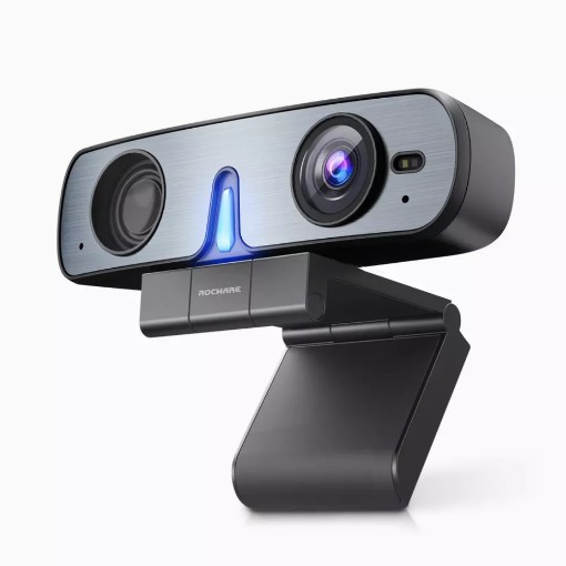 Picture of Rocware RC08 webcam with built-in microphone and speaker in black.