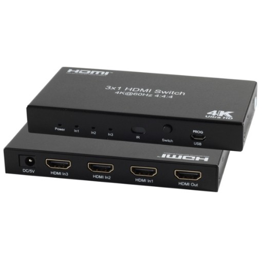 תמונה של מתג HDMI מקצועי Simpuls 3x1 4K@60Hz עם שלט בצבע שחור