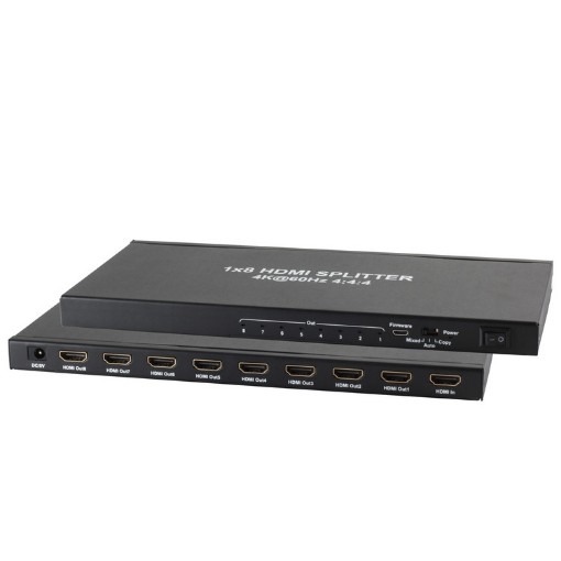 תמונה של מפצל HDMI Uniarch 1x8 מקצועי 4K60Hz HDR10 במארז מתכת בצבע שחור