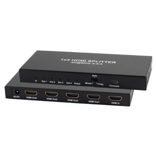 תמונה של מפצל HDMI Simpuls 1x4 מקצועי 4K60Hz HDR10 במארז מתכת בצבע שחור