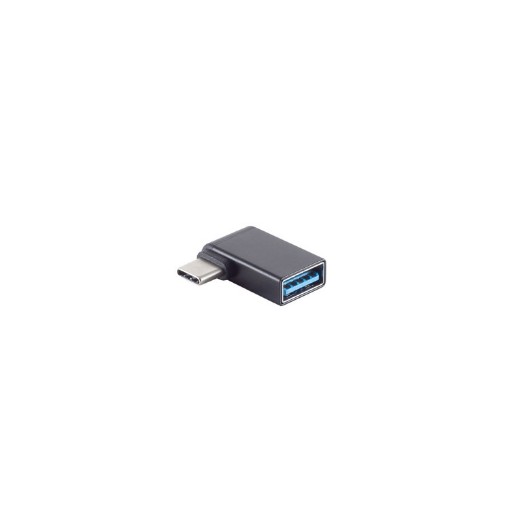 Изображение Адаптер USB-C на USB-A угловой 90° Simpuls черного цвета с поддержкой OTG и металлическим корпусом.