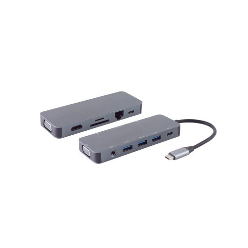 Изображение Док-станция Simpuls USB-C 11 в 1 с двойным видео, Gigabit LAN и зарядкой 100W в алюминиевом корпусе.