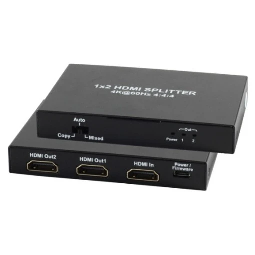 תמונה של מפצל HDMI Simpuls 1x2 מקצועי 4K60Hz HDR10 במארז מתכת בצבע שחור
