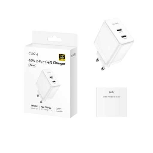 Picture of CUDY CH40_EU 40W charger with two USB-C ports.