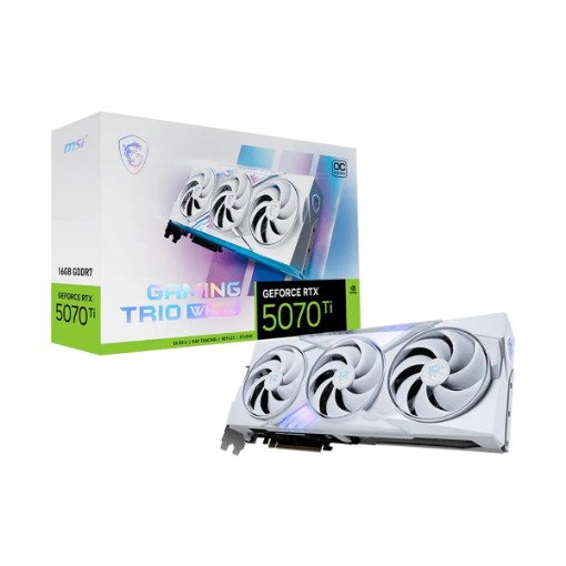 Изображение Видеокарта MSI GeForce RTX 5070 Ti GAMING TRIO OC 16GB белого цвета.