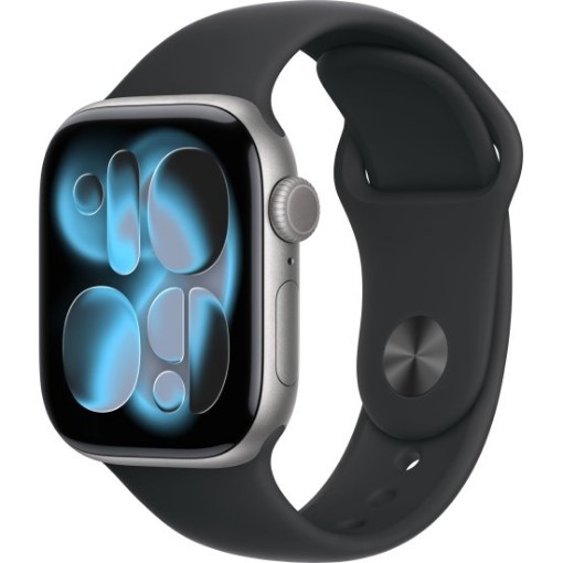 Изображение Умные часы Apple Watch 42 мм Серия 11 GPS цвет корпуса Space Gray алюминий цвет ремешка черный спортивный ремешок размер ремешка S/M.