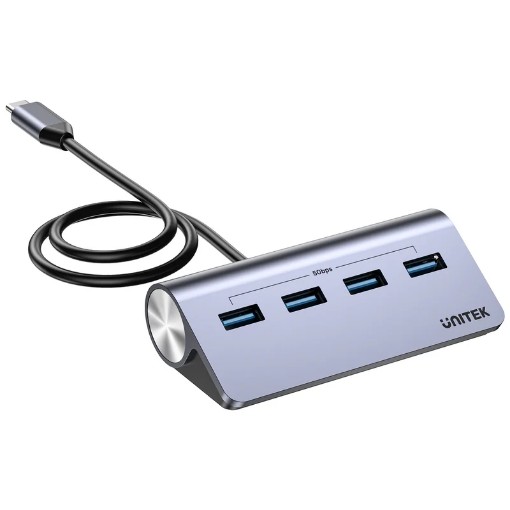 תמונה של מפצל USB-C UNITEK H1337B ל־4 חיבורי USB-A מהיר