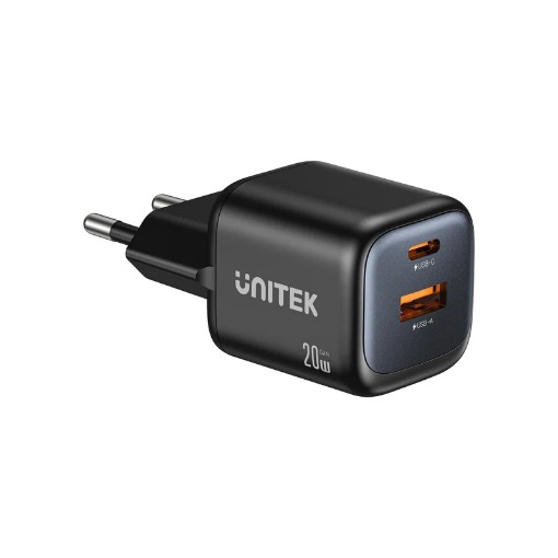 Picture of UNITEK GaN compact 20W wall charger with two ports P1128ABK.