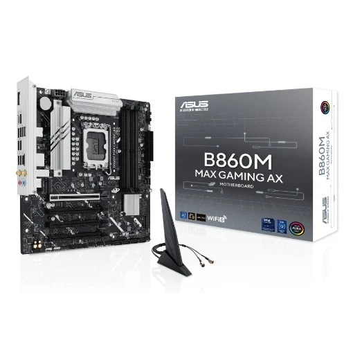 Изображение Материнская плата ASUS B860M MAX GAMING AX серого цвета.